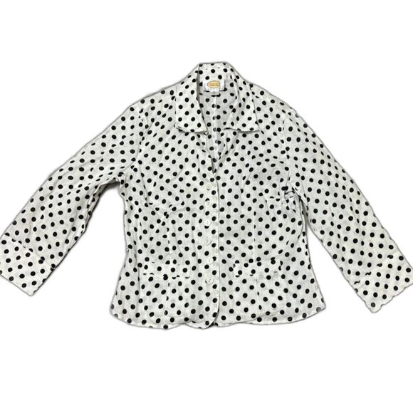 Talbots Petites Shacket 6P White Black Polka Dots 100% Linen Business Casual - Picture 7 of 8